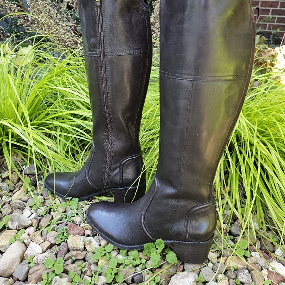 MARC FISHER RITLY TALL BLOCK HEEL BROWN LEATHER ZIP UP BOOTS 9.5M NEW - Picture 3 of 14